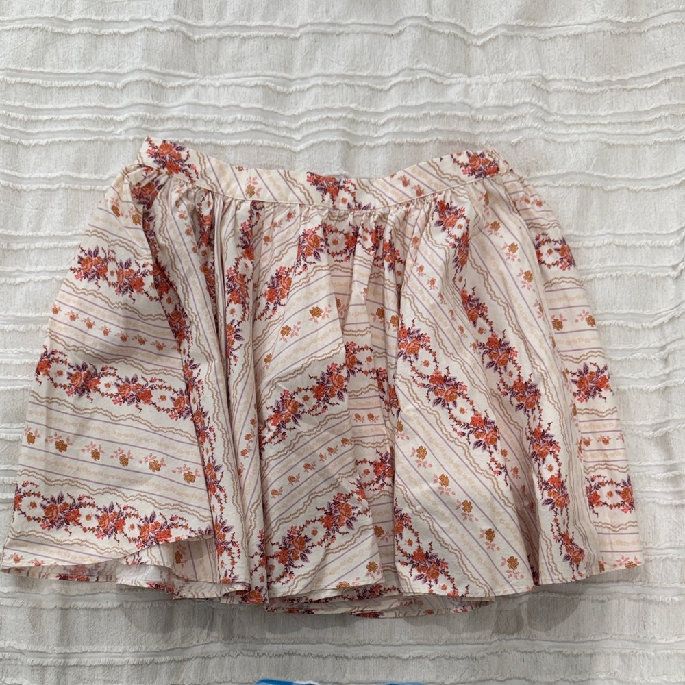 Free People Cream and Pink Floral Skirt - XS